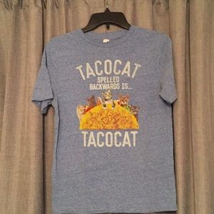 Taco Cat t shirt. Baby blue